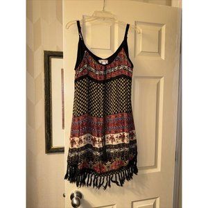 Women's Band Of Gypsies Boho Bohemian Tank Long Fringe Top Lined Adjustable Med